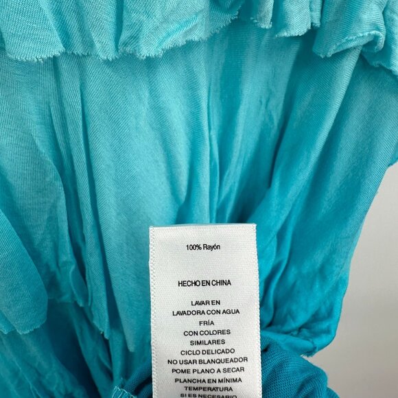 Oso Casuals 3X Turquoise Blue Rayon Ruffle Tiered Layer Short Sleeve Top Tunic - Picture 7 of 7